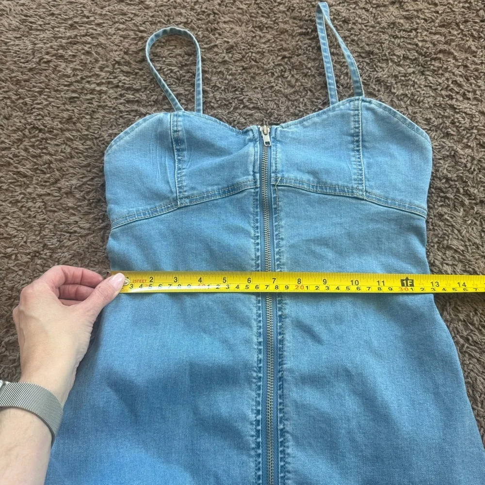 Forever 21 Zip Front Denim Mini Dress Body Con Cotton Stretch S - Picture 10 of 11